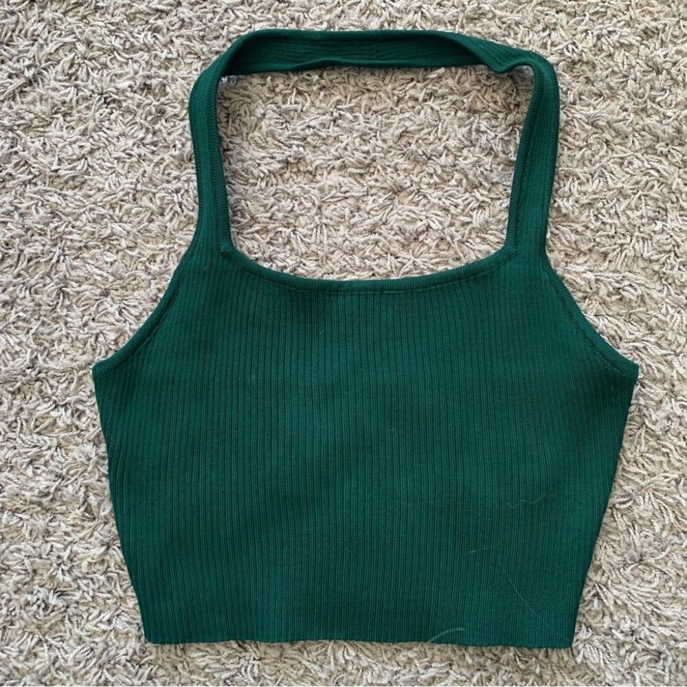 Green ribbed halter top - small - Picture 1 of 2